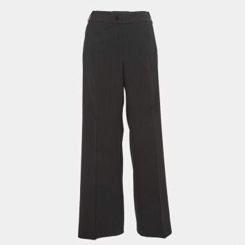 Pre Owned Armani Collezioni Black Pinstripe Regular Trousers L