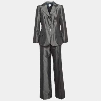 Pre Owned Armani Collezioni Grey Cotton Blend Pant Suit M