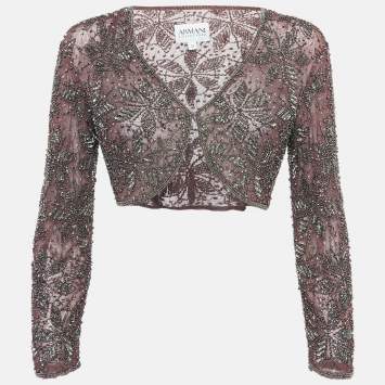 Pre Owned Armani Collezioni Purple Embellished Tulle Shrug S