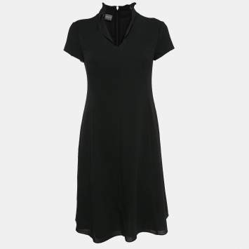 Pre Owned Armani Collezioni Black Crepe Wool Flared Short Dress XS