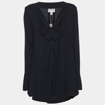 Pre Owned Armani Collezioni Navy Blue Silk Blend Top M