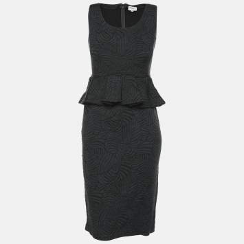 Pre Owned Armani Collezioni Dark Grey Jacquard Midi Dress M