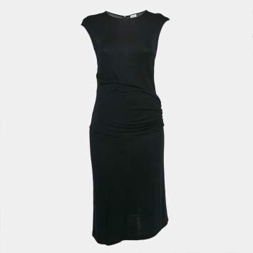 Pre Owned Armani Collezioni Black Jersey Belted Midi Dress M