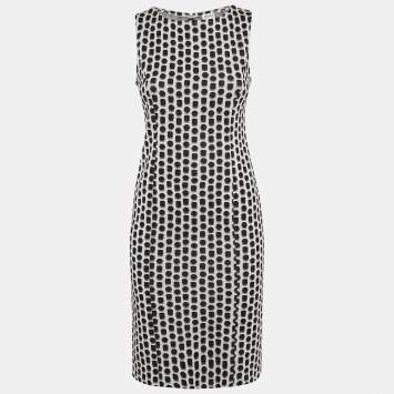 Pre Owned Armani Collezioni White/Black Patterned Jacquard Knit Sleeveless Short Dress S