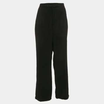 Pre Owned Armani Collezioni Black Crepe Buckle Detail Trousers L