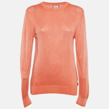 Pre Owned Armani Collezioni Coral Orange Full Sleeve Crew Neck Sweater L 