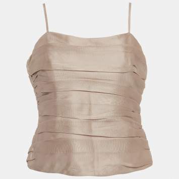 Pre Owned Armani Collezioni Pink Silk Tulle Gathered Sleeveless Top L