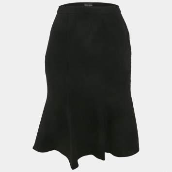 Pre Owned Armani Collezioni Black Silk Flared Knee-Length Skirt S
