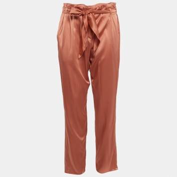 Armani Collezioni Orange Silk Satin Belt Trousers M