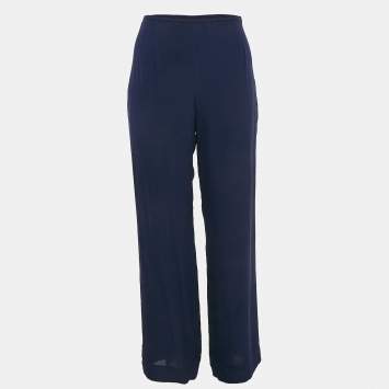 Armani Collezioni Navy Blue Silk Wide-Leg Pants M