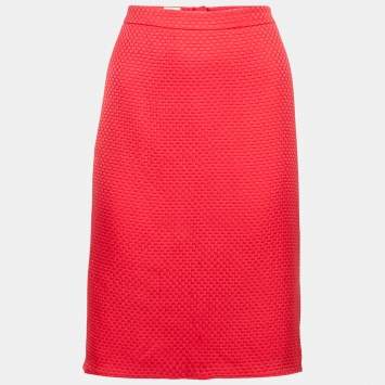 Armani Collezioni Red Checked Pattern Silk Knee-Length Skirt L