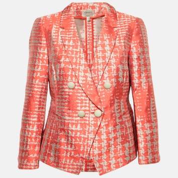 Armani Collezioni Orange Patterned Silk Blazer L