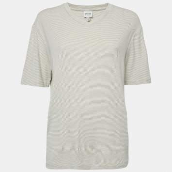 Armani Collezioni Stripe Grey Knit V-Neck Top L