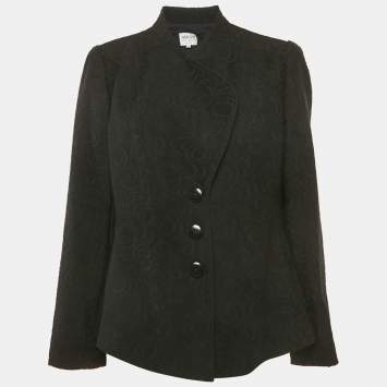 Armani Collezioni Black Jacquard Wool Button Front Blazer L
