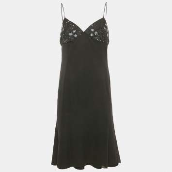Pre Owned Armani Collezioni Black Chiffon Sequin Embellished Mini Dress M