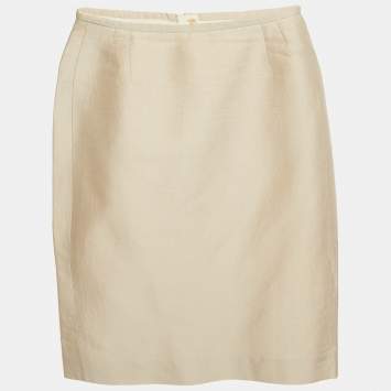 Pre Owned Armani Collezioni Beige Jacquard Pencil Skirt M 