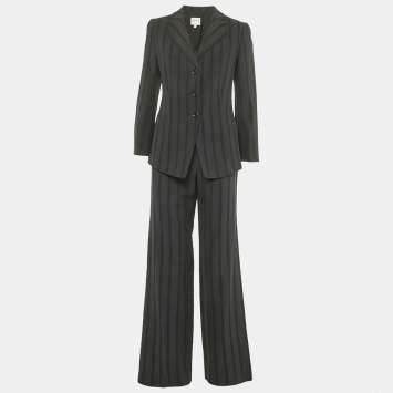 Pre Owned Armani Collezioni Black Patterned Wool Blend Flared Pant Suit  M/L   