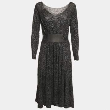 Pre Owned فستان ميدي أرمأني كوليزوني طباعة غليتر أسود/أزرق جيرسي مقاس متوسط (م�يديوم)