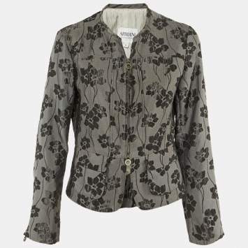 مملوكة مسبقًا Armani Collezioni Grey Floral Jacquard Jacket L