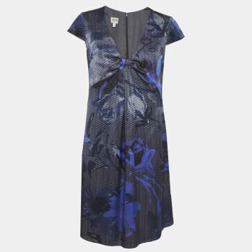 Pre Owned Armani Collezioni Blue Printed Satin Short Dress M