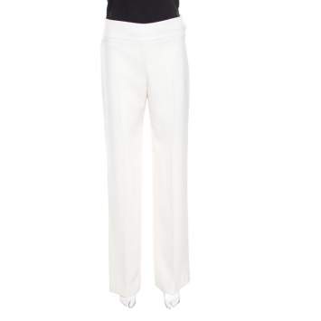 Pre Owned Armani Collezioni Cream High Waist Wide Leg Trousers S