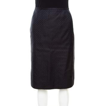 Pre Owned Armani Collezioni Navy Blue Silk Jacquard Pencil Skirt M