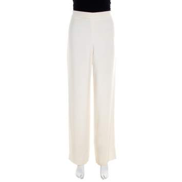 Pre Owned Armani Collezioni Cream High Waist Straight Fit Trousers M