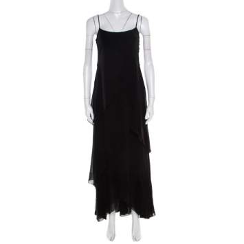 Pre Owned Armani Collezioni Black Draped Sleeveless Maxi Dress S