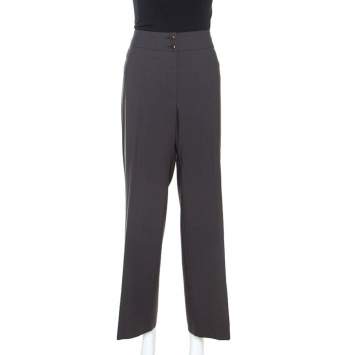 Pre Owned Armani Collezioni Brown Wool Wide Leg Trousers L 