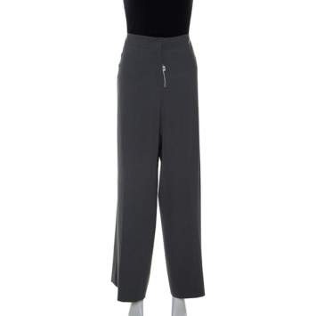 Pre Owned Armani Collezioni Grey Crepe Straight Fit Trousers XL