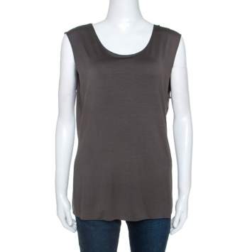 Pre Owned Armani Collezioni Grey Stretch Knit Sleeveless Top L