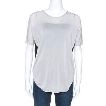 Pre Owned Armani Collezioni Grey Knit Contrast Back Detail Short Sleeve Top S