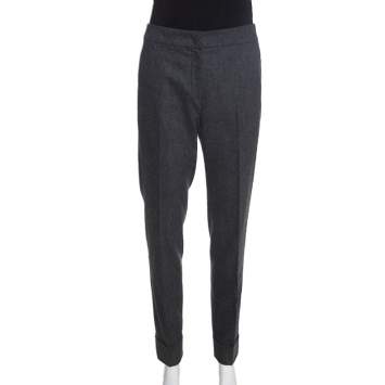 Pre Owned Armani Collezioni Dark Grey Felted Wool Straight Fit Trousers M
