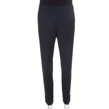 Pre Owned Armani Collezioni Charcoal Grey Stretch Knit Cuffed Hem Tailored Trousers M