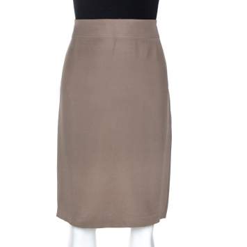 Pre Owned Armani Collezioni Olive Green Silk Blend Pencil Skirt M