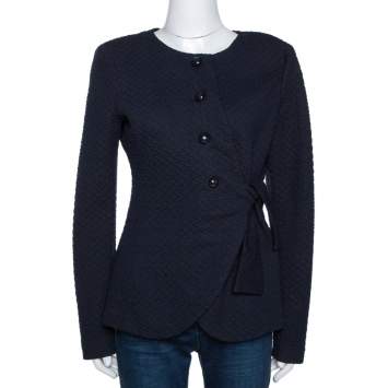 Pre Owned Armani Collezioni Navy Blue Textured Tie Detail Jacket L