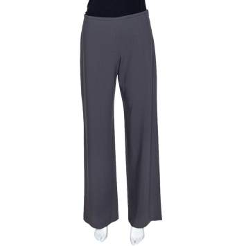 Pre Owned Armani Collezioni Grey Wool Wide Leg Pants S