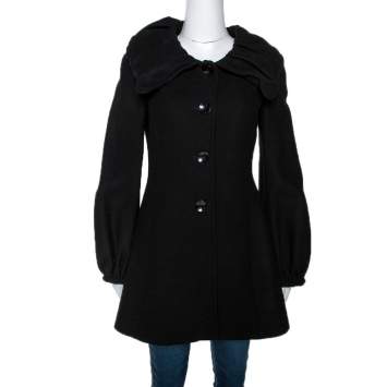 Pre Owned Armani Collezioni Black Wool Ruffle Collar Short Coat S