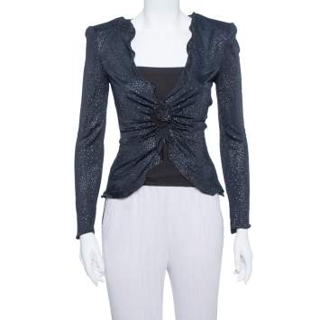 Pre Owned Armani Collezioni Navy Blue Glitter Embellished Button Front Light Weight Jacket S