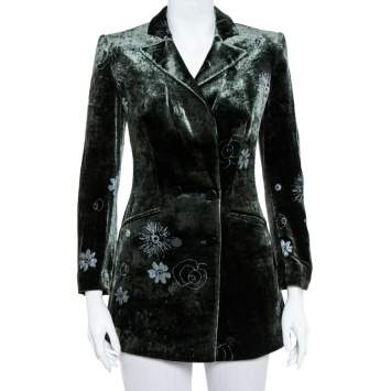 Pre Owned Armani Collezioni Dark Green Velvet Double Breasted Long Jacket S