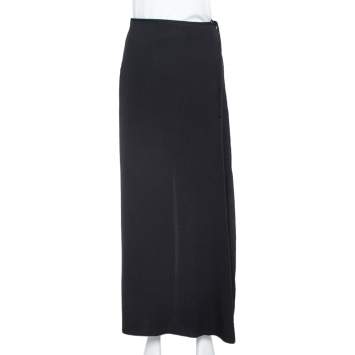 Pre Owned Armani Collezioni Black Crepe Wrap Detail Wide Leg Trousers M
