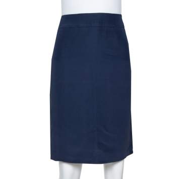 Pre Owned Armani Collezioni Navy Blue Crepe Pencil Skirt M