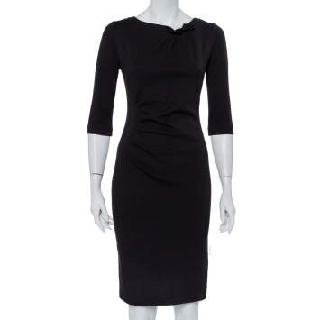 Pre Owned Armani Collezioni Black Knit Draped Waist Detail Sheath Dress S