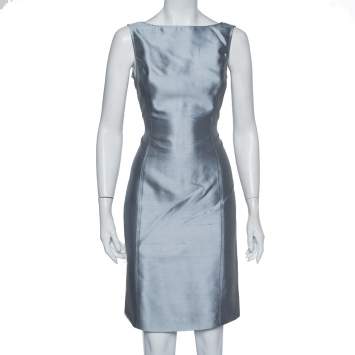 Pre Owned Armani Collezioni Grey Silk & Wool Sleeveless Sheath Dress M