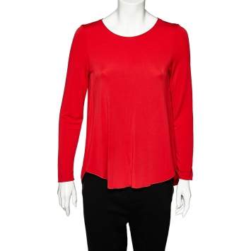 Pre Owned Armani Collezioni Red Jersey Round Neck Top M