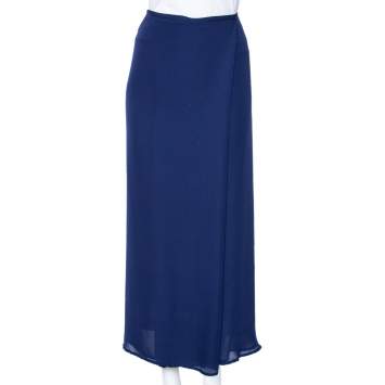 Pre Owned Armani Collezioni Blue Crepe Overlapped Pants M
