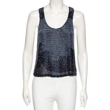 Pre Owned Armani Collezioni Blue Bead Embellished Racerback Tank Top M