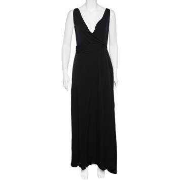 Pre Owned Armani Collezioni Black Silk Sleeveless Maxi Dress M