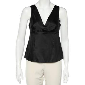 Pre Owned Armani Collezioni Black Silk Satin Sleeveless Top M