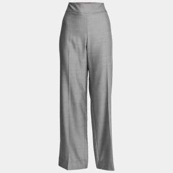 Pre Owned Armani Collezioni Grey Wool Crepe Straight Leg Pants L